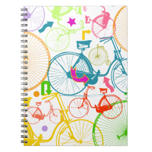 Vintage Modern Bicycle Bright Colour Neon Pattern Notebook