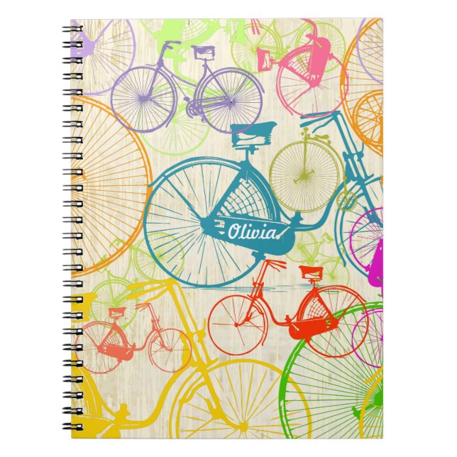 Vintage Modern Bicycle Bright Colour Neon Pattern Notebook (Front)