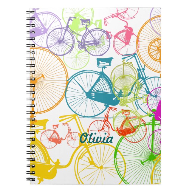 Vintage Modern Bicycle Bright Colour Neon Pattern Notebook (Front)
