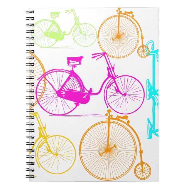 Vintage Modern Bicycle Bright Colour Neon Pattern Notebook (Front)