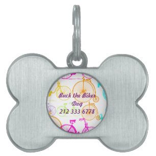 Vintage Modern Bicycle Bright Colour Neon Pattern Pet ID Tag
