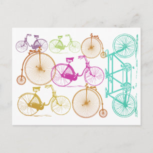 Vintage Modern Bicycle Bright Colour Neon Pattern Postcard