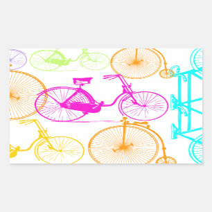Vintage Modern Bicycle Bright Colour Neon Pattern Rectangular Sticker