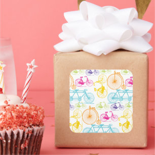 Vintage Modern Bicycle Bright Colour Neon Pattern Square Sticker