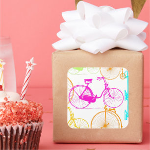 Vintage Modern Bicycle Bright Colour Neon Pattern Square Sticker