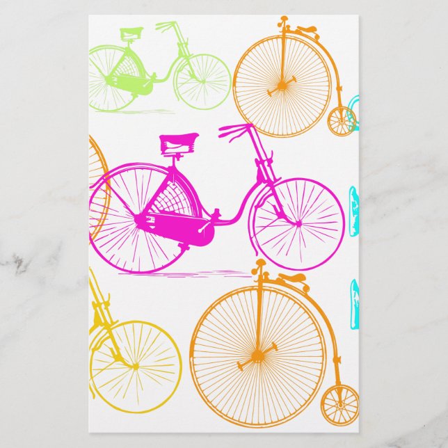 Vintage Modern Bicycle Bright Colour Neon Pattern Stationery (Front)