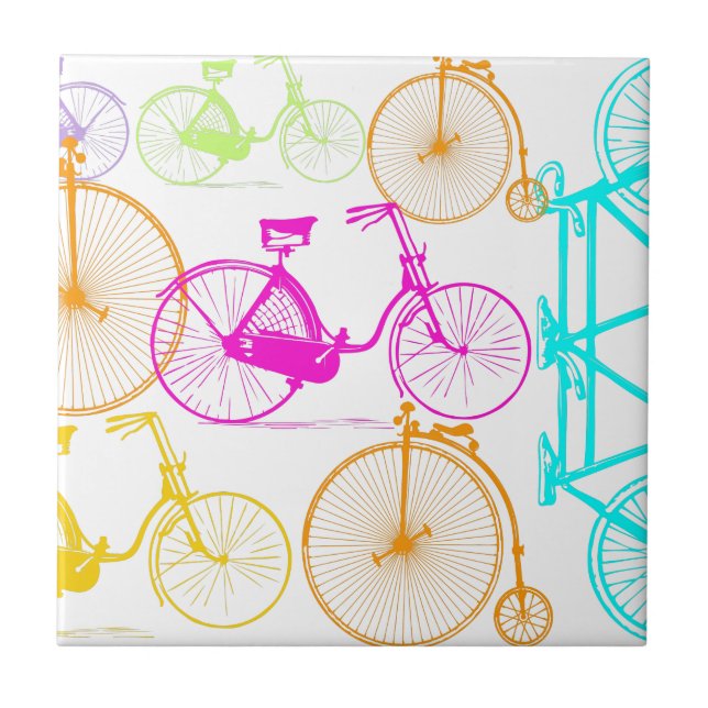 Vintage Modern Bicycle Bright Colour Neon Pattern Tile (Front)