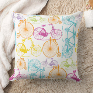 Vintage Modern Bicycle Bright Colour Neon Pillow