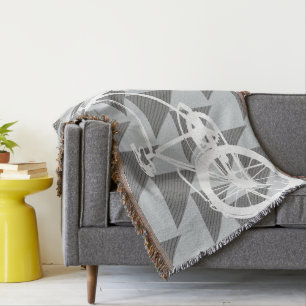 Vintage Modern Bicycle Grey and White Pattern Throw Blanket