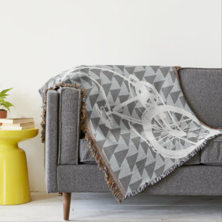 Vintage Modern Bicycle Grey and White Pattern Throw Blanket