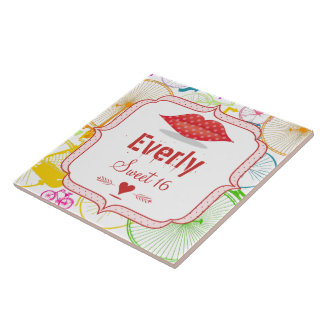 Vintage Modern Bicycle SWEET SIXTEEN DOT LIPS Tile