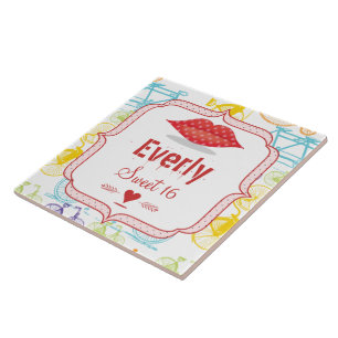 Vintage Modern Bicycle SWEET SIXTEEN DOT LIPS Tile