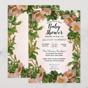 Vintage Modern Coral Floral Botanical Baby Shower Invitation