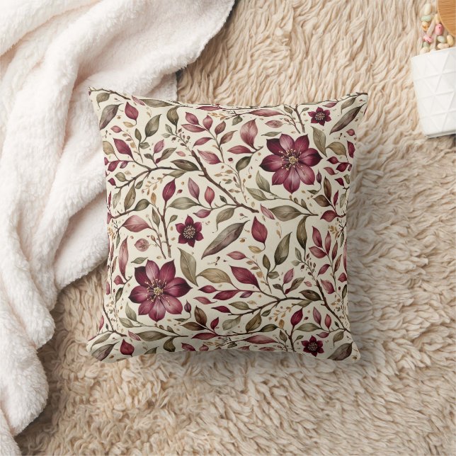 Vintage Modern Cranberry Flora Cushion (Blanket)