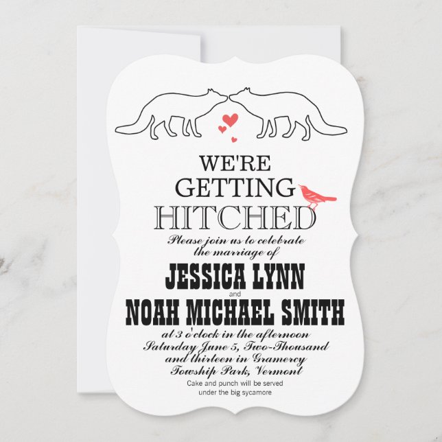 Vintage Modern Cute Fox Wedding Invitation (Front)