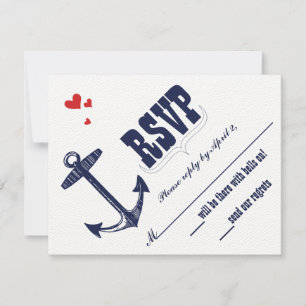 Vintage Modern Cute Red and Navy Anchor RSVP