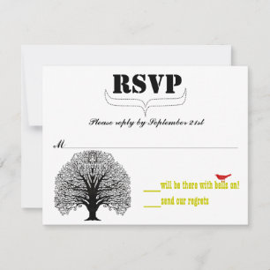 Vintage Modern Cute Swirl Tree Wedding RSVP Card