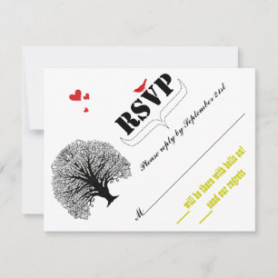 Vintage Modern Cute Swirl Tree Wedding RSVP Card