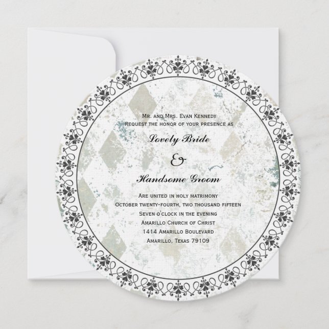 Vintage Modern Diamond Round Wedding Invitation (Front)