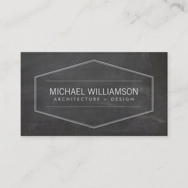 Vintage Modern Emblem Chalkboard Architect Business Card (Front)