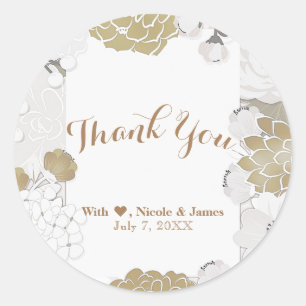 Vintage Modern Floral Botanical Glam White & Gold Classic Round Sticker