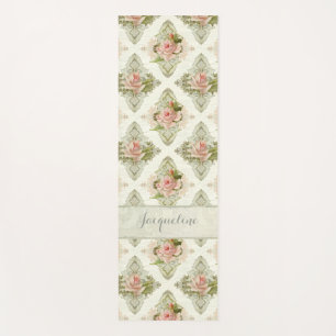 Vintage Modern Floral Damask Blush Pink Rose Yoga Mat