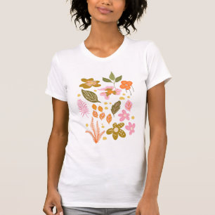 Vintage Modern Floral Illustration in Pink T-Shirt
