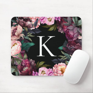 Vintage Modern Floral Monogram Mouse Pad