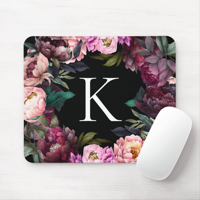 Vintage Modern Floral Monogram Mouse Pad (With Mouse)