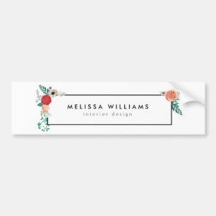 Vintage Modern Floral Motif on White Bumper Sticker