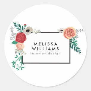 Vintage Modern Floral Motif Personalised Stickers