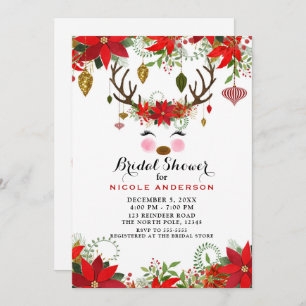 Vintage Modern Floral Reindeer Bridal Shower Invitation