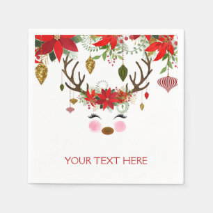 Vintage Modern Floral Reindeer Holiday Party Napkin