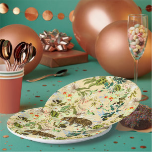 Vintage Modern Flower Jungle Tropical Paper Plate