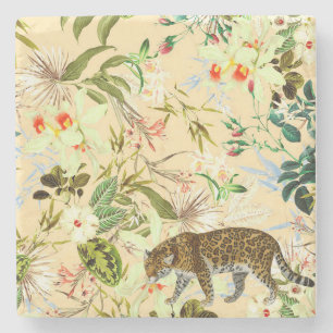 Vintage Modern Flower Tiger Jungle Stone Coaster