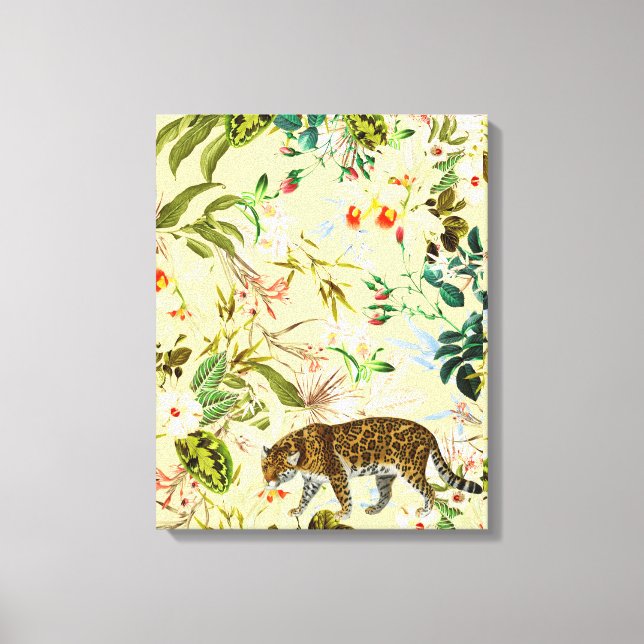 Vintage Modern Flower Tiger Jungle Tropical Canvas Print (Front)