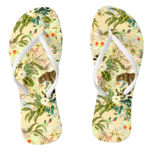 Vintage Modern Flower Tiger Jungle Tropical Flip Flops