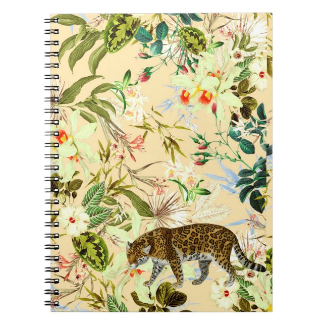 Vintage Modern Flower Tiger Jungle Tropical Notebook (Front)