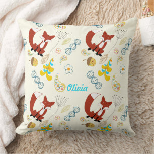 Vintage Modern Fox Acorn Woodland Pink Pillow