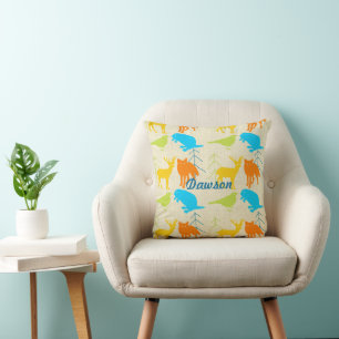 Vintage Modern Fox and Birds Pine Tree Neon Pillow