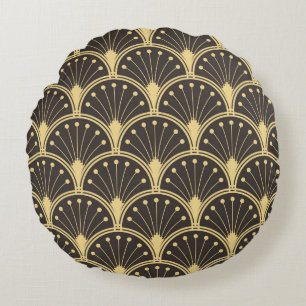 vintage modern geometric pattern. golden round cushion