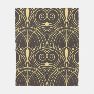 vintage modern geometric tiles pattern. golden lin fleece blanket