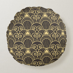 vintage modern geometric tiles pattern. golden lin round cushion