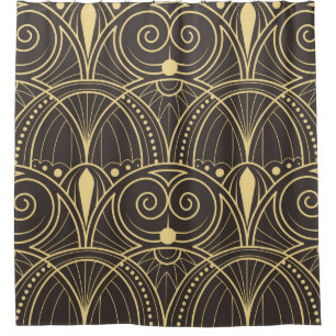 vintage modern geometric tiles pattern. golden lin shower curtain