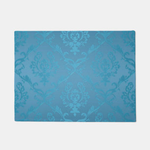 Vintage Modern Glam Turquoise Damask Doormat