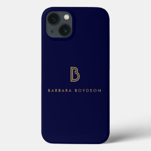 VINTAGE MODERN GOLD and NAVY INITIAL MONOGRAM LOGO iPhone 13 Case