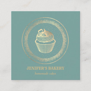 Vintage modern  gold foil cupcake homemade bakery square business card