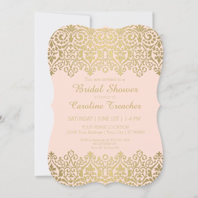 Vintage Modern Gold Lace Elegant Bridal Shower Invitation (Front)