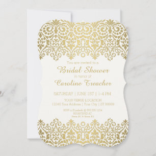 Vintage Modern Golden Lace Look Elegant Bridal Invitation