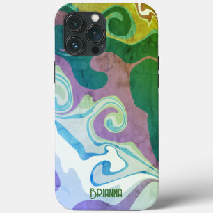 Vintage Modern Green Purple Abstract Name Retro iPhone 13 Pro Max Case